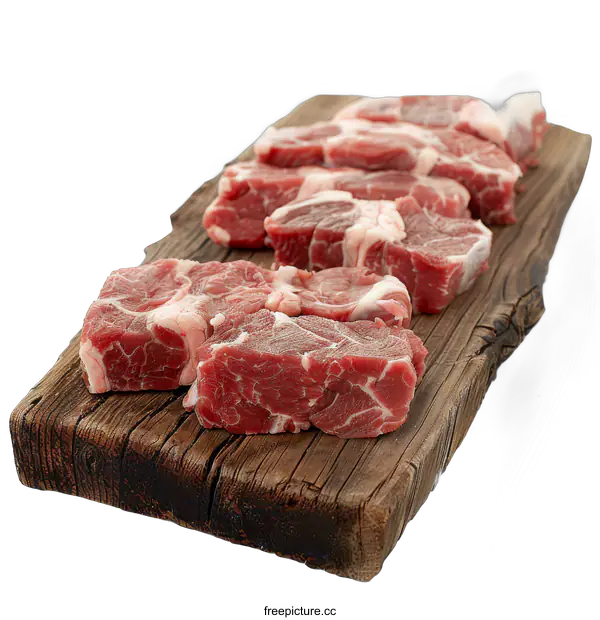 [Transparent Background PNG]Fresh raw lamb chops on a wooden board