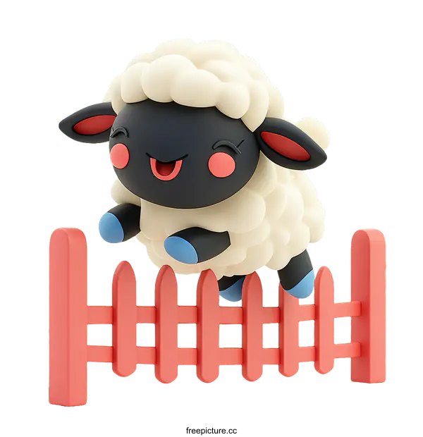 [Transparent Background PNG]Cute Cartoon Sheep Jumping Over a Fence
