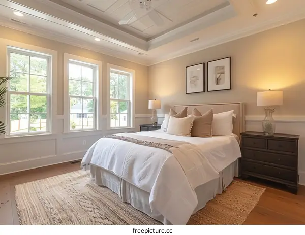 Spacious Bedroom with Neutral Colors and Elegant Decor