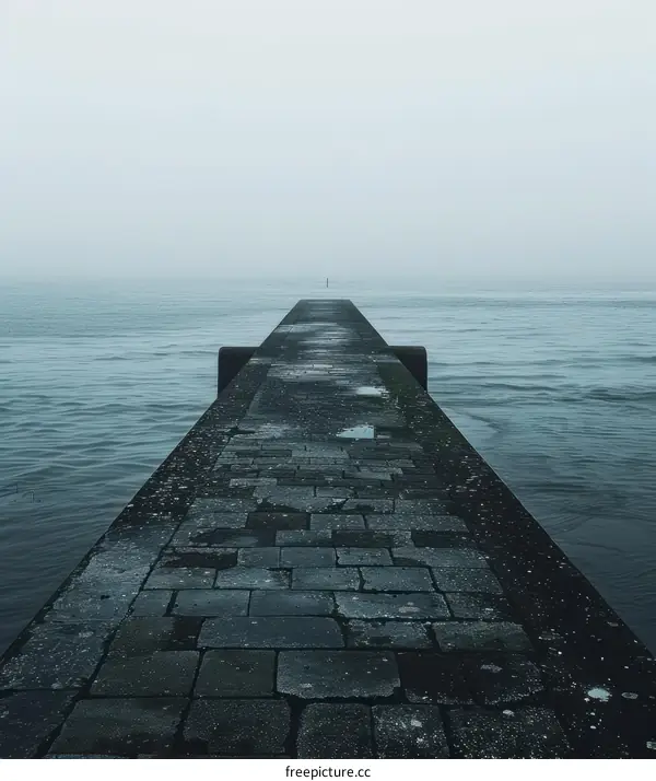 A Long Pier Jutting Out Into a Foggy Sea