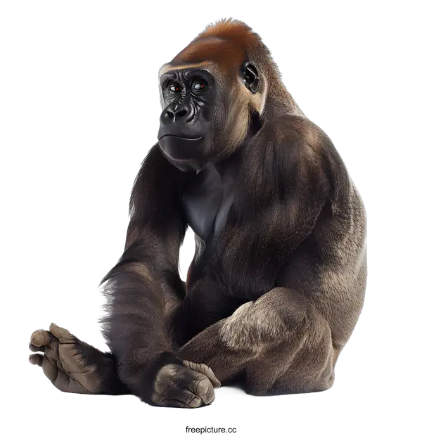 [Transparent Background PNG]Portrait of a Silverback Gorilla on White Background