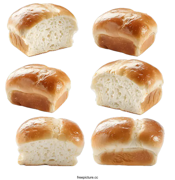 [Transparent Background PNG]Freshly Baked White Bread Loaves Isolated on White Background