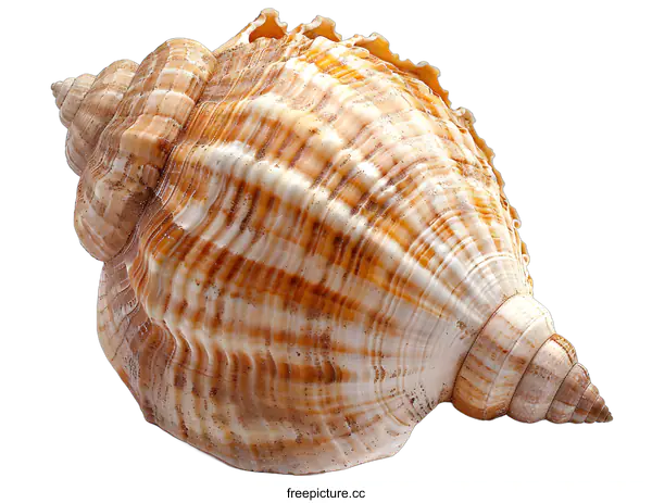 [Transparent Background PNG]A large conch shell with a brown and white striped pattern