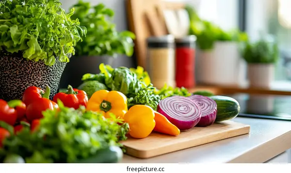 Fresh Colorful Vegetables on a Kitchen Countertop