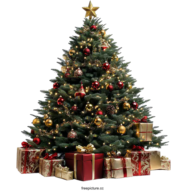 [Transparent Background PNG]Christmas Tree with Gifts and Decorations