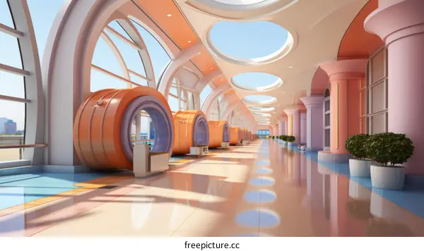 futuristic hospital interior with large windows