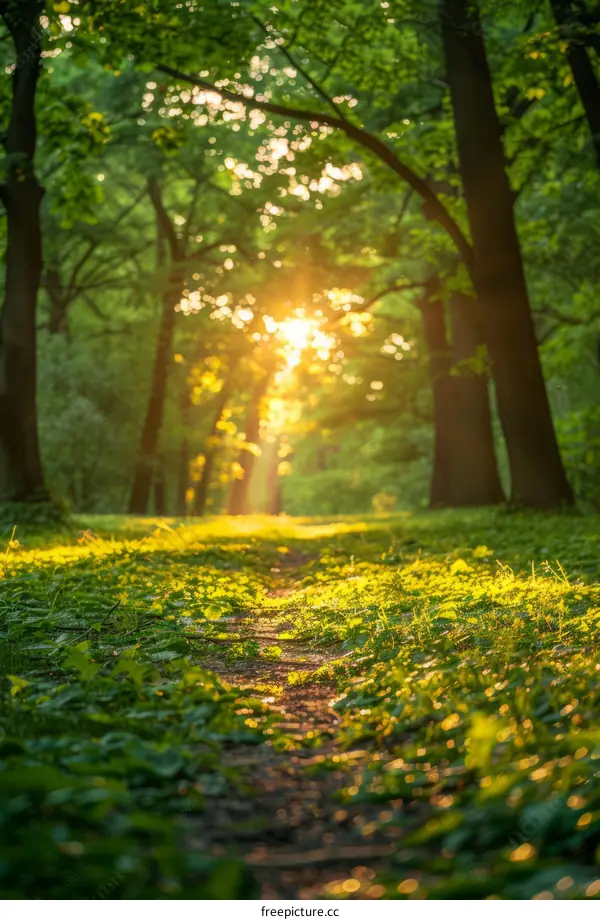 Sunlight Shining Through the Forest Trail
