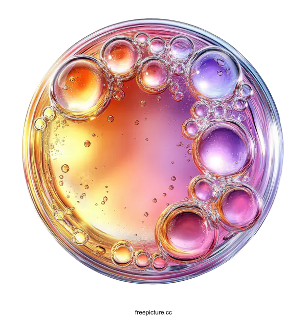 [Transparent Background PNG]Colorful Bubbles in a Petri Dish