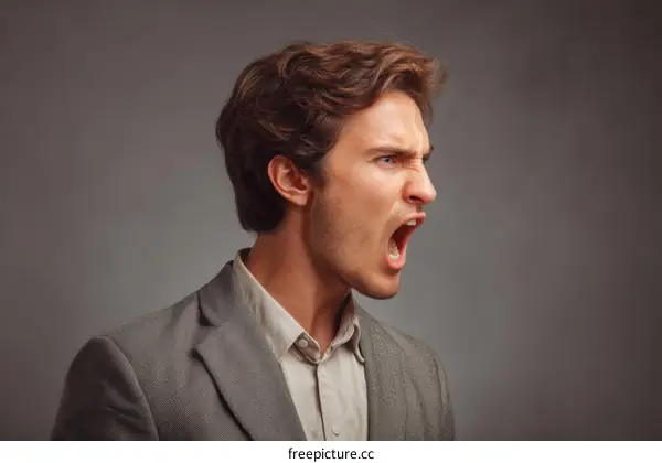 Angry Caucasian Man Profile Portrait