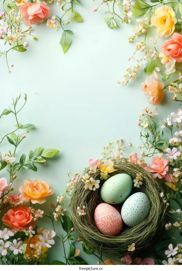 Spring Easter Floral Arrangement with Painted Eggs