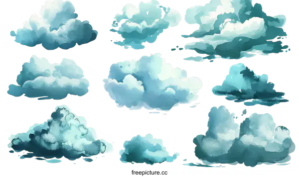 [Transparent Background PNG]Collection of Watercolor Cloudscape Designs