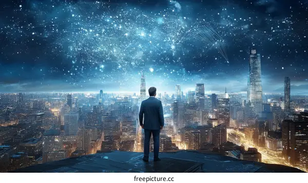 Global Connection Futuristic Metropolis Cityscape