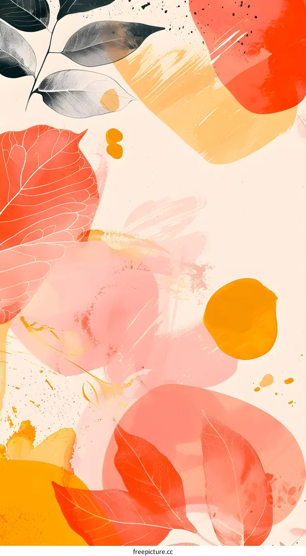 Abstract Watercolor Background with Leaves and Shapes