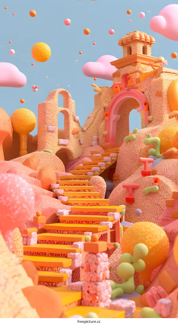 3D Rendered Illustration of a Fantasy World with Colorful Architecture
