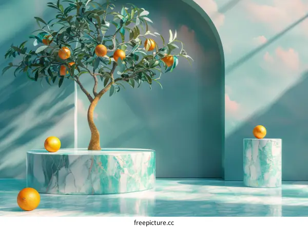 Minimalist Still Life with Orange Tree