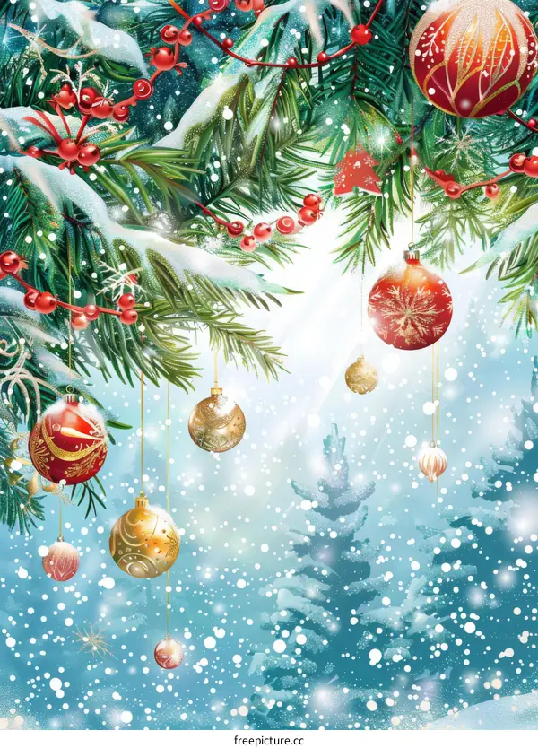 Festive Christmas Tree with Red and Gold Ornaments