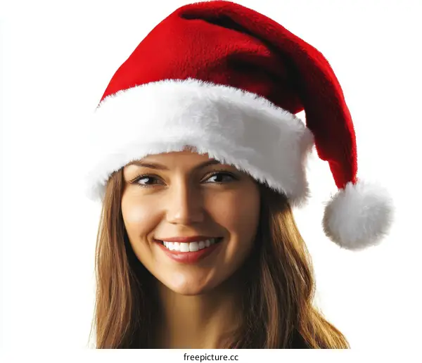 Smiling Woman Wearing a Christmas Santa Hat