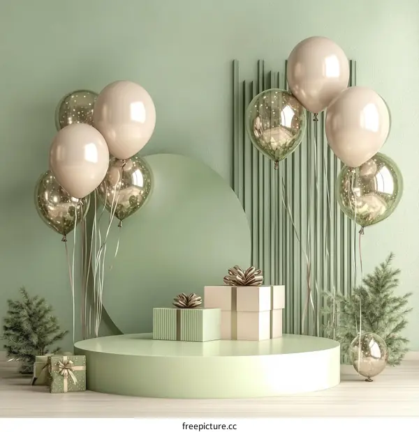 Minimalist Christmas Gift Display with Balloons