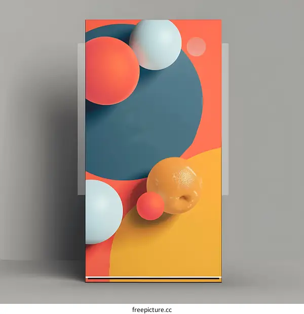Abstract 3D Poster With Geometric Shapes And  Orange Fruit