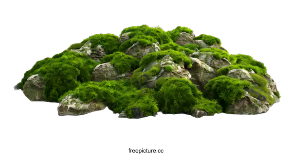 [Transparent Background PNG]Green Moss Covered Rocks on White Background