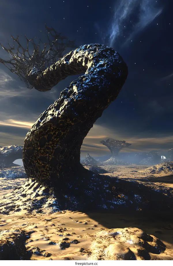 Alien Landscape With Twisted Rock Formations and Stars