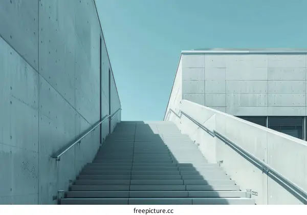 Long concrete staircase with blue sky in the background