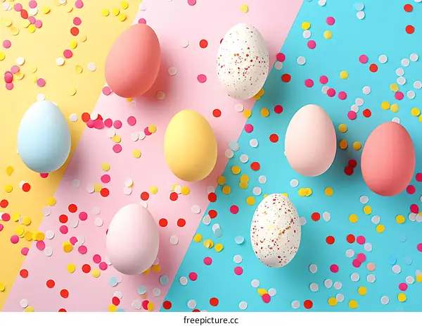 Easter Eggs Background With Confetti
