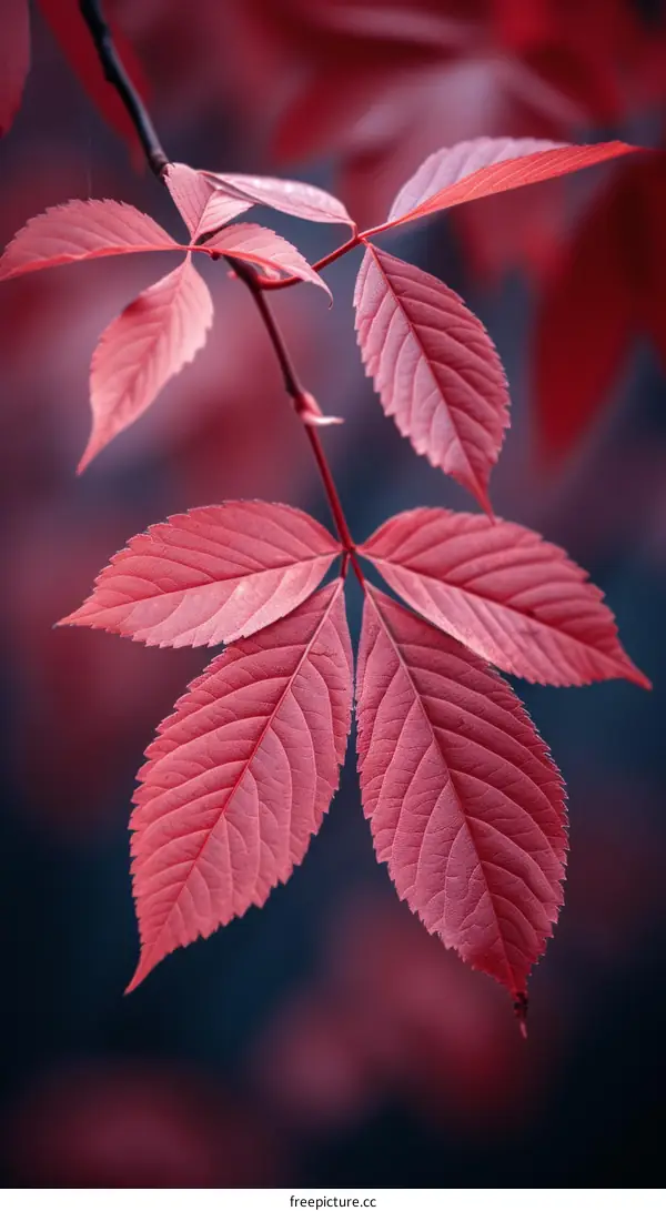 Red leaves hanging on a branch in autumn