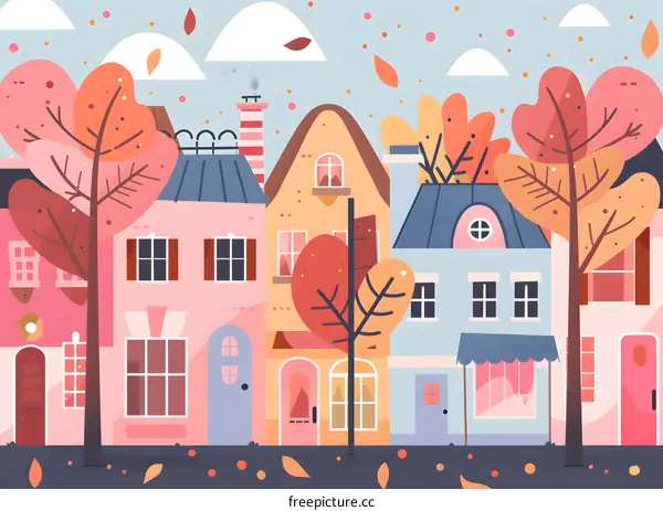Fall  Autumn  Street  Cartoon  Illustration