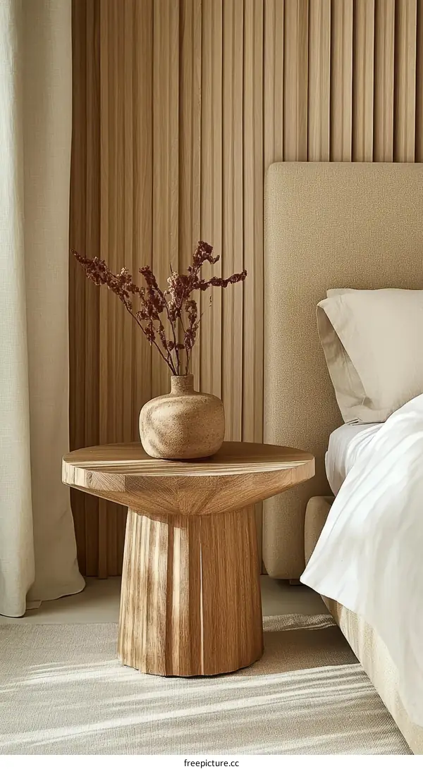 Modern Wooden Nightstand in a Cozy Bedroom