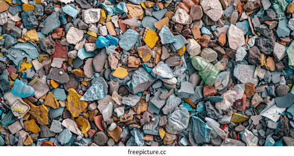 Colorful Pebbles Contaminated with Plastic Waste