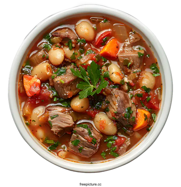 [Transparent Background PNG]Beef and hominy stew in a white bowl