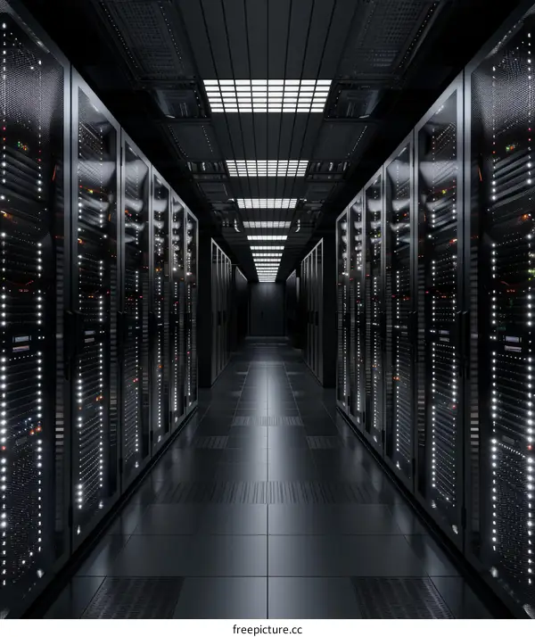 Futuristic Sci-Fi Data Center With Glowing Server Racks