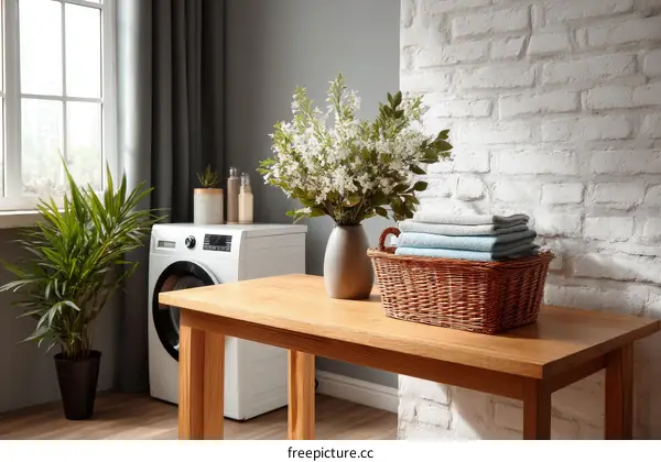 Laundry Room Interior Design with Plants and Towels