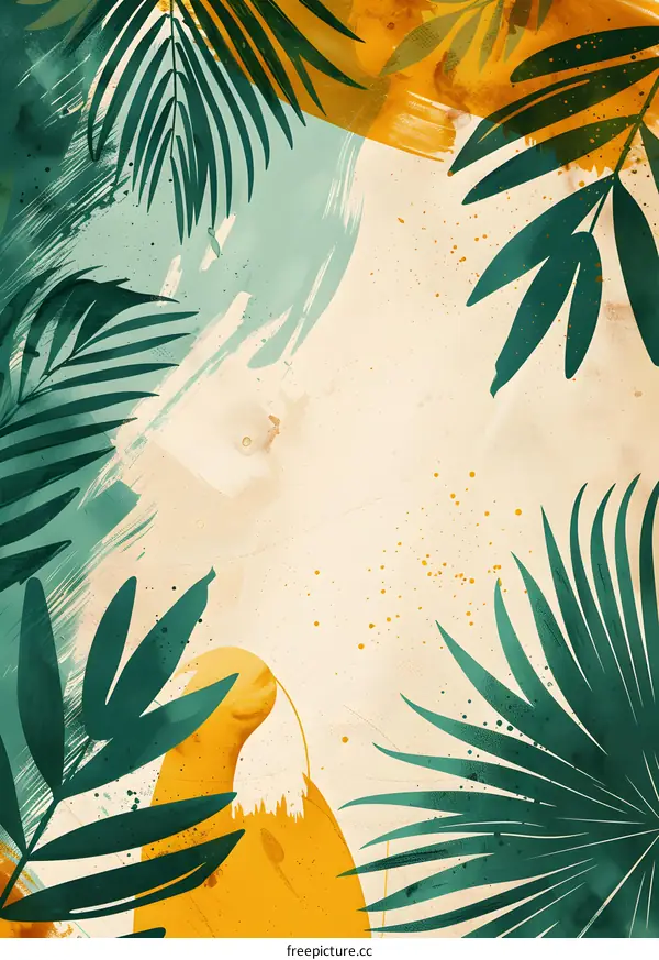 Tropical Watercolor Background With Palm Leaves