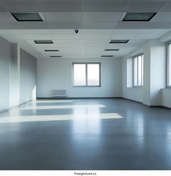 Empty Office Room With White Walls And Windows