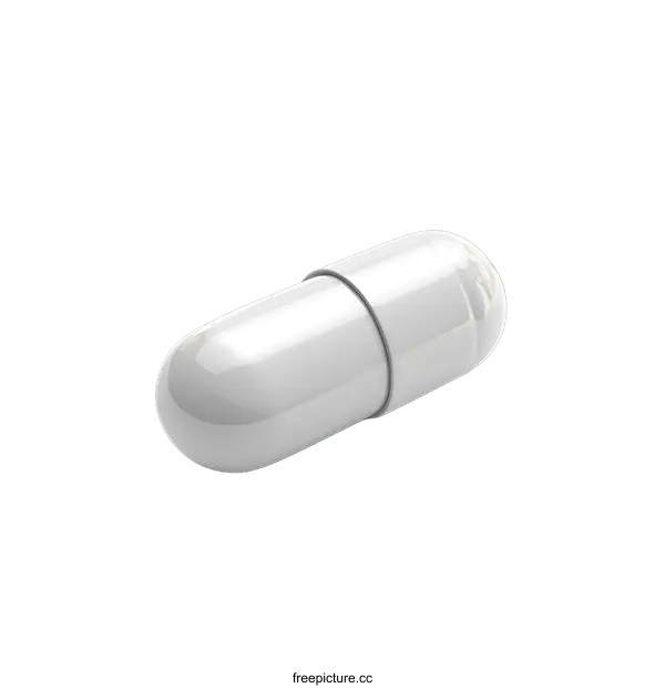 [Transparent Background PNG]White Capsule Pill 3D Illustration