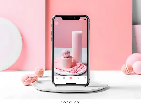 Pink Phone with a Pink Dessert and Drink Displayed on the Screen