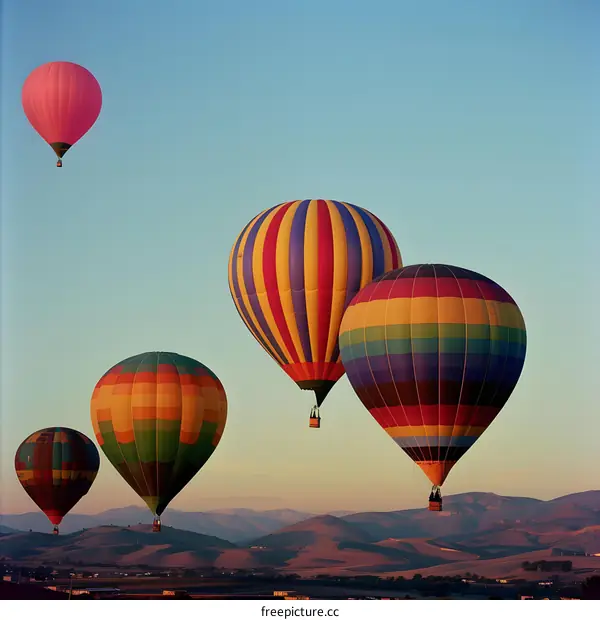 Colorful Hot Air Balloons Flying Over Mountains