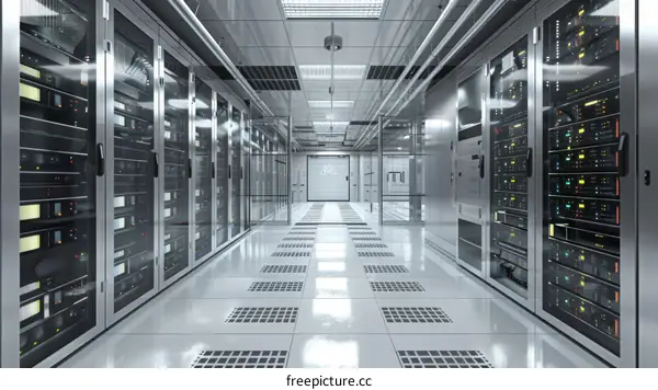 Server room with rows of server racks