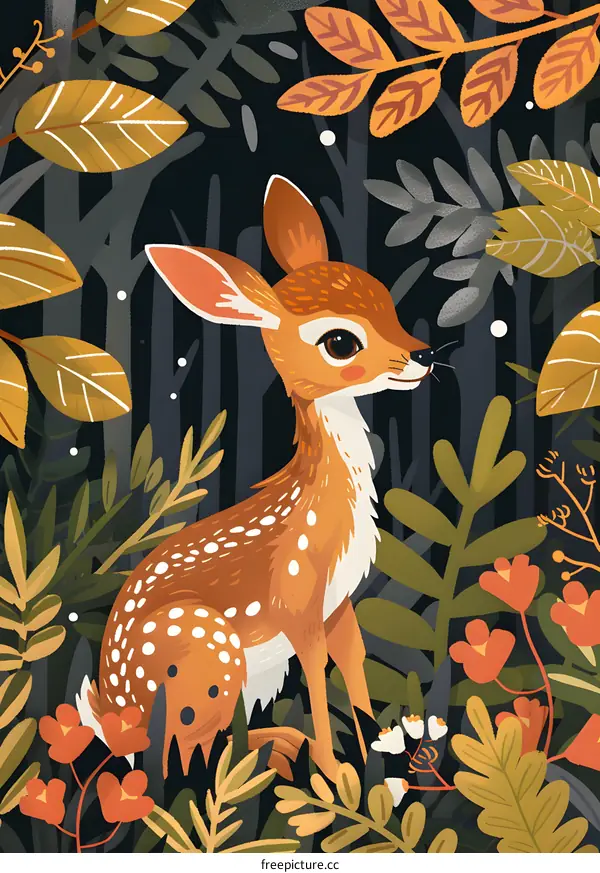 Cute Baby Fawn in the Forest Illustration