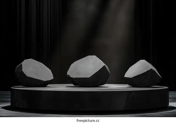 Abstract Geometric Stone Sculptures Display