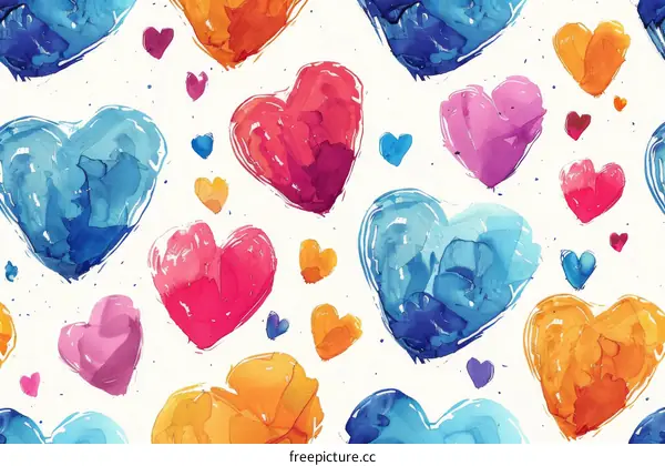 colorful watercolor hearts seamless pattern