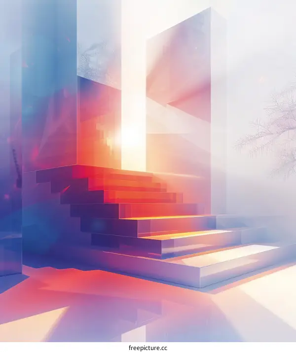 Abstract 3D rendering of a geometric structure with a bright light source