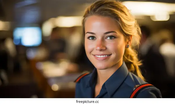 Portrait of a smiling young female crew member in uniform