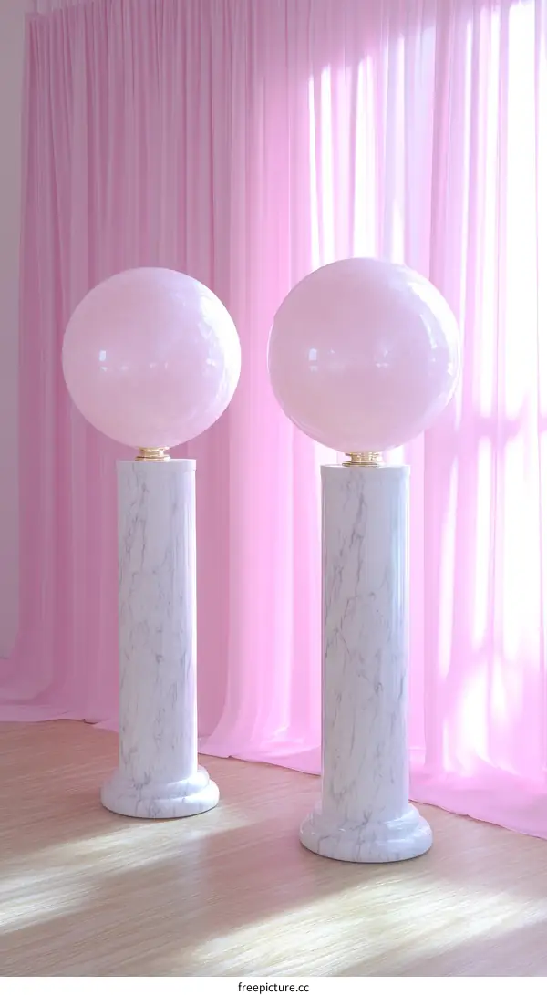Pink Marble Columns with Large Pink Balls
