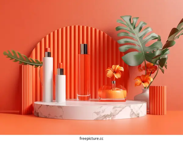 Coral Orange Cosmetic Product Display