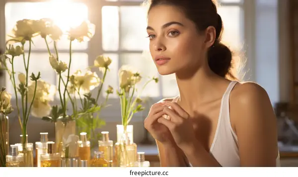Portrait of a young woman with flowers