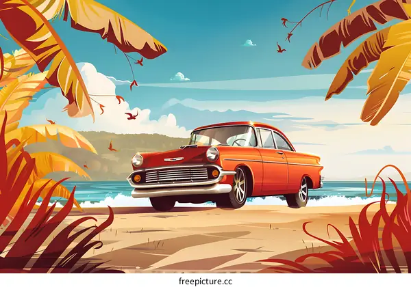 Classic Car on a Tropical Beach