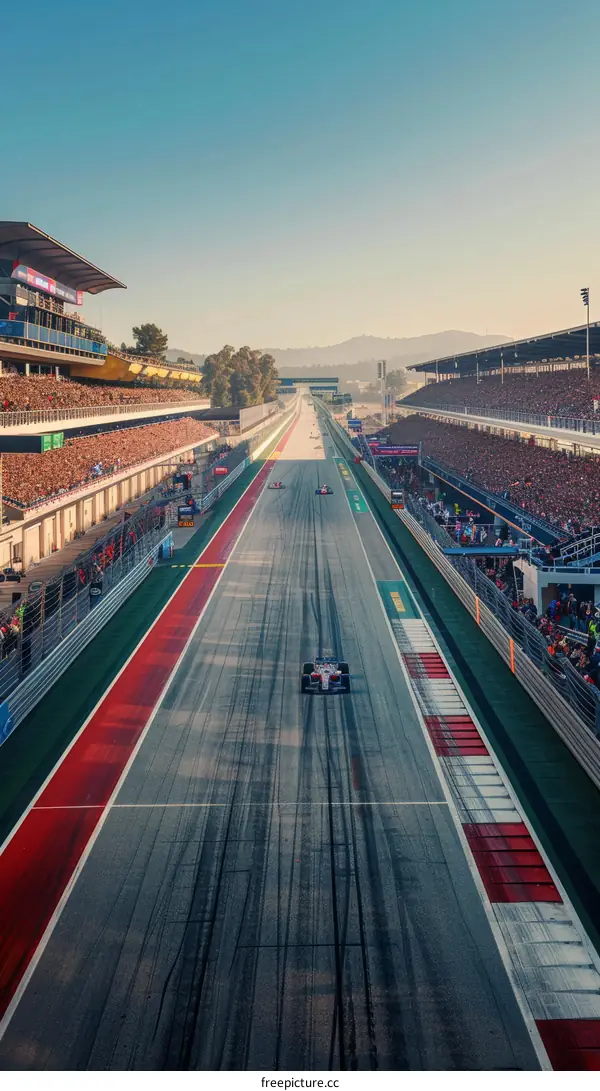 Formula One cars racing on a track
